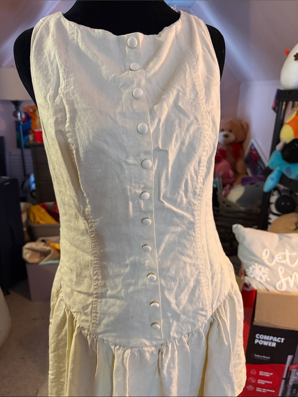 wild fable Cream Button-Front Ruffle-Hem Sundress - Picture 7 of 14